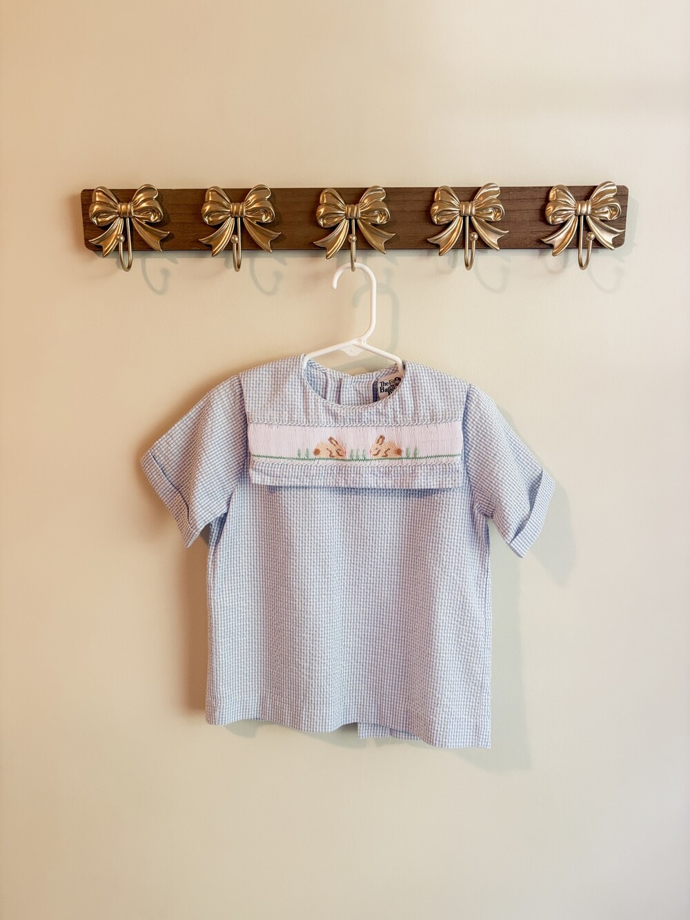 the Bailey Boys size 4t Blue smocked easter top Short Sleeve Button Back